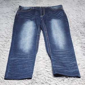 True Luck Mens Jeans 36x29 Hemmed Dark Wash Straight Fit Denim‎ Thick Stitch